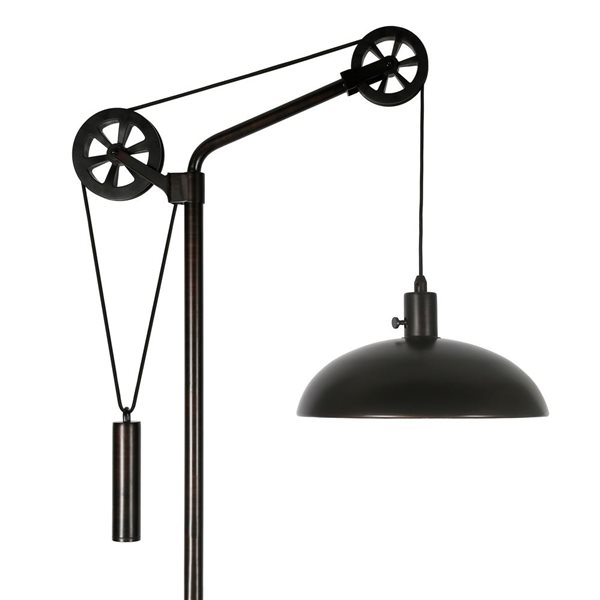 Hailey Home Neo 72-in H Black Spoke Wheel Pulley System Floor Lamp w/ Metal Shade