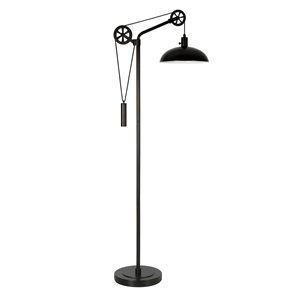 Hailey Home Neo 72-in H Black Spoke Wheel Pulley System Floor Lamp w/ Metal Shade