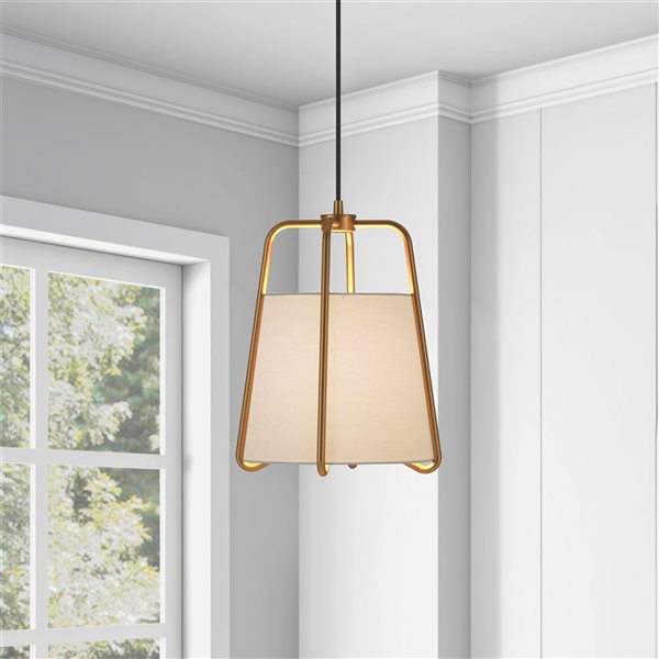 Hailey Home Marduk 11-in W Brass Pendant Ceiling Light w/ Fabric Shade