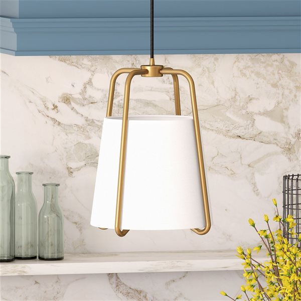 Hailey Home Marduk 11-in W Brass Pendant Ceiling Light w/ Fabric Shade