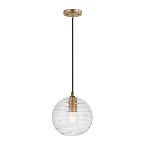 Hailey Home Wayve 8-in W Brass Pendant Ceiling Light w/ Textured Clear Glass Shade