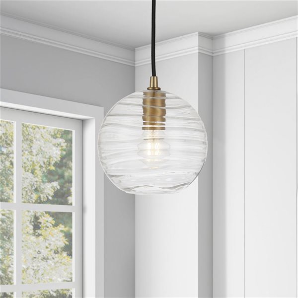 Hailey Home Wayve 8-in W Brass Pendant Ceiling Light w/ Textured Clear Glass Shade