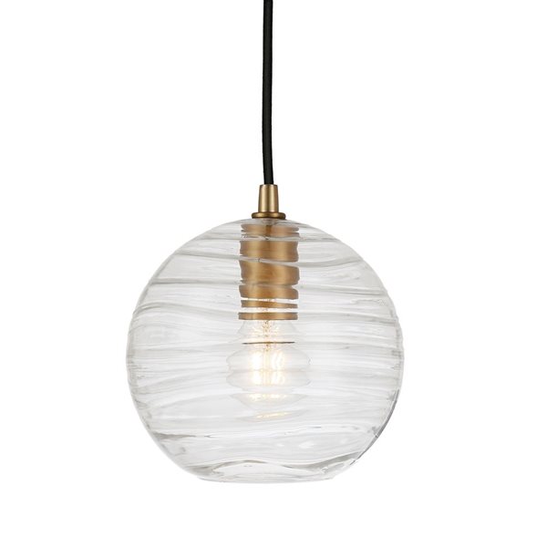 Hailey Home Wayve 8-in W Brass Pendant Ceiling Light w/ Textured Clear Glass Shade