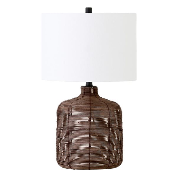 Hailey Home Jolina 20.5-in H Brown Rattan Table Lamp with Fabric Shade