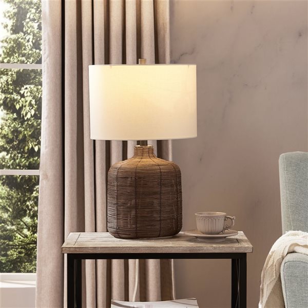 Hailey Home Jolina 20.5-in H Brown Rattan Table Lamp with Fabric Shade