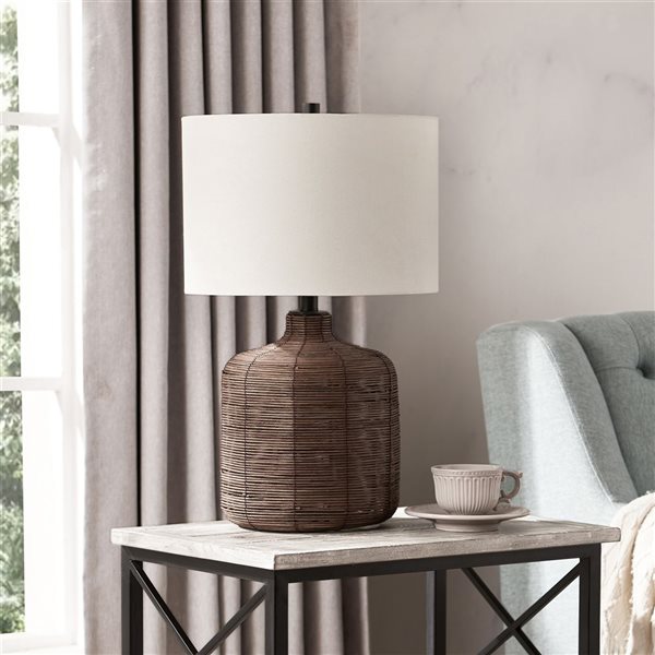 Hailey Home Jolina 20.5-in H Brown Rattan Table Lamp with Fabric Shade