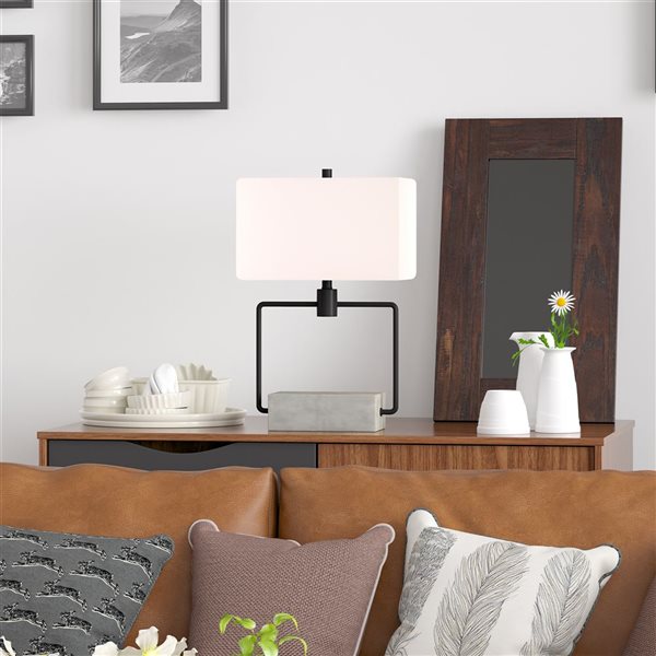 Hailey Home Holden 22.75-in H Blackened Bronze/Concrete Base Table Lamp with White Fabric Shade