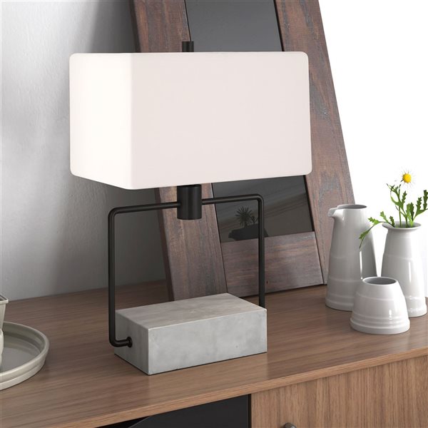 Hailey Home Holden 22.75-in H Blackened Bronze/Concrete Base Table Lamp with White Fabric Shade