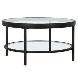 Hailey Home Alexis Black Round Glass Coffee Table