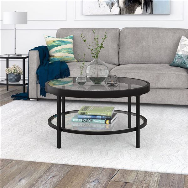 Table basse ronde Alexis de Hailey Home noir avec surface en verre