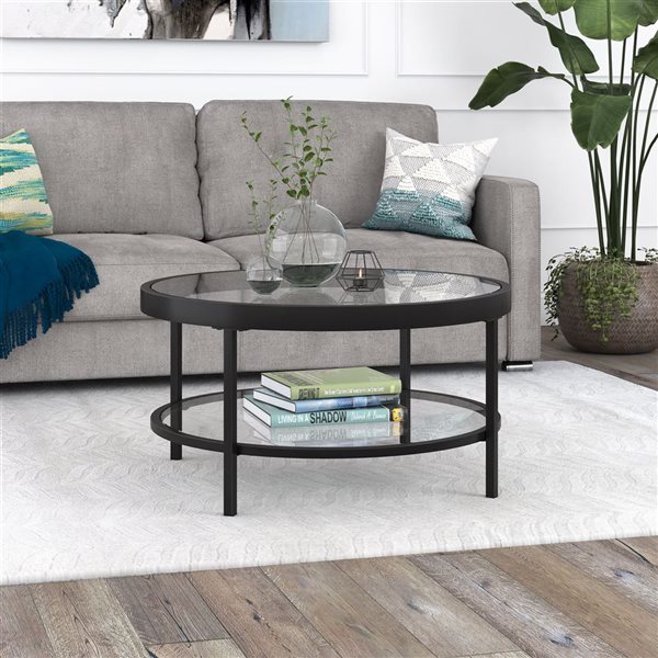 Table basse ronde Alexis de Hailey Home noir avec surface en verre