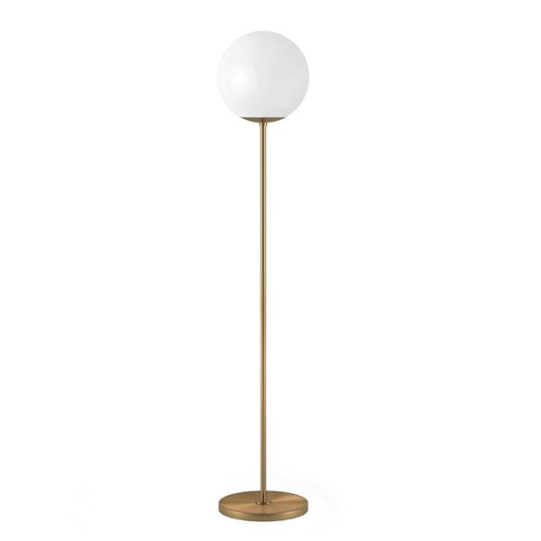 Hailey Home Theia 62-in H Brass Globe and Stem Floor Lamp w/ White Plastic Shade