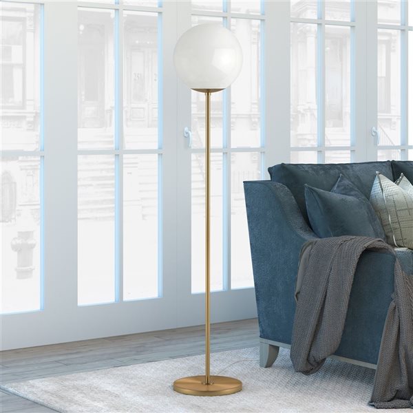 Hailey Home Theia 62-in H Brass Globe and Stem Floor Lamp w/ White Plastic Shade