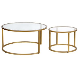 Hailey Home Watson 2-Piece Brass Round Glass Nested Coffee Tables