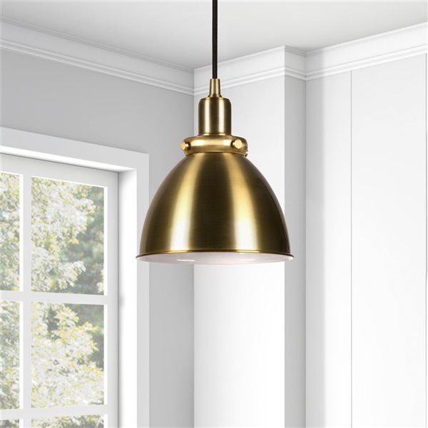 Hailey Home Madison 8-in W Brass Pendant Ceiling Light w/ Metal Shade