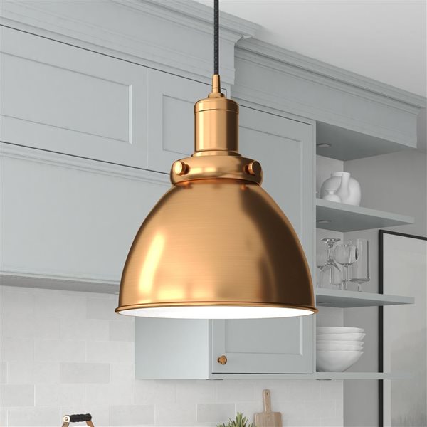 Hailey Home Madison 8-in W Brass Pendant Ceiling Light w/ Metal Shade