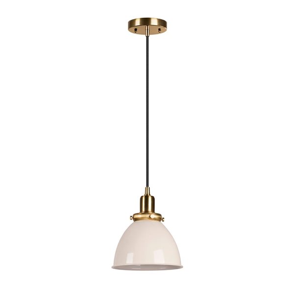 Hailey Home Madison 8-in W Pearl White Pendant Ceiling Light w/ Metal Shade