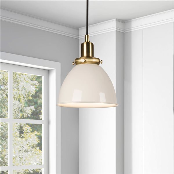 Hailey Home Madison 8-in W Pearl White Pendant Ceiling Light w/ Metal Shade