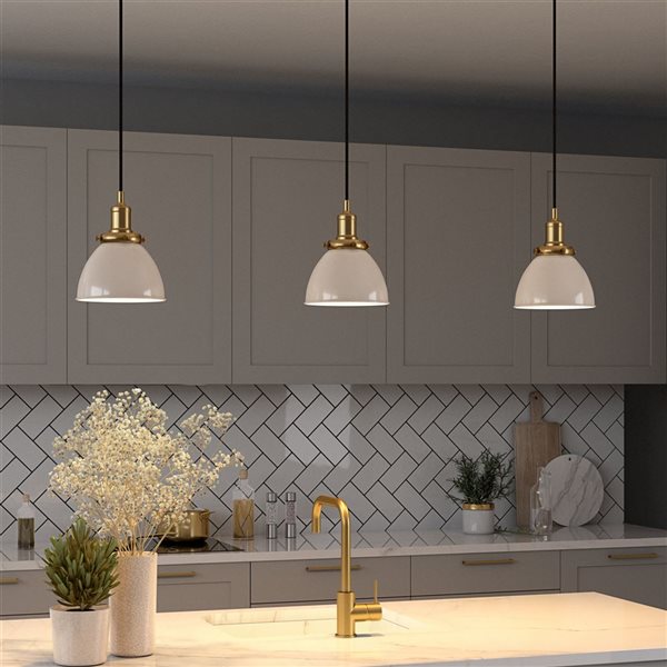 Hailey Home Madison 8-in W Pearl White Pendant Ceiling Light w/ Metal Shade