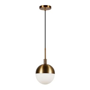 Luminaire suspendu Orb Hailey Home 8 po l. laiton avec abat-jour en verre givré