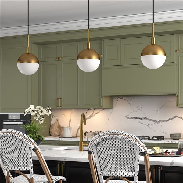 Hailey Home Orb 8-in W Brass Small Pendant Ceiling Light w/ Frosted Glass Shade