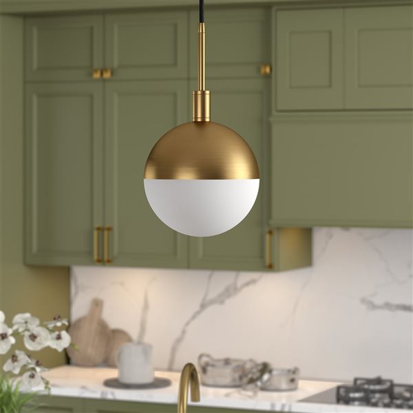 Hailey Home Orb 8-in W Brass Small Pendant Ceiling Light w/ Frosted Glass Shade