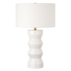 Lampe de table en céramique Carlin de Hailey Home 28 po h. blanc mat avec abat-jour en tissu