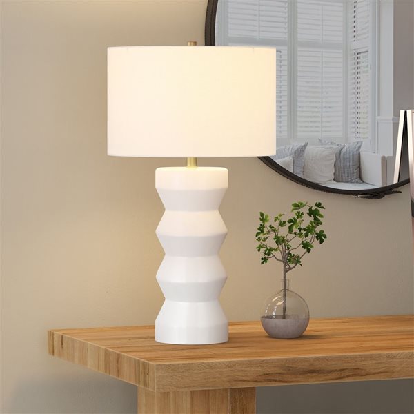 Hailey Home Carlin 28-in H Matte White Ceramic Table Lamp with Fabric Shade