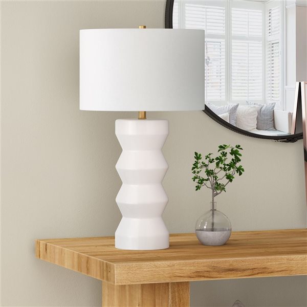 Hailey Home Carlin 28-in H Matte White Ceramic Table Lamp with Fabric Shade