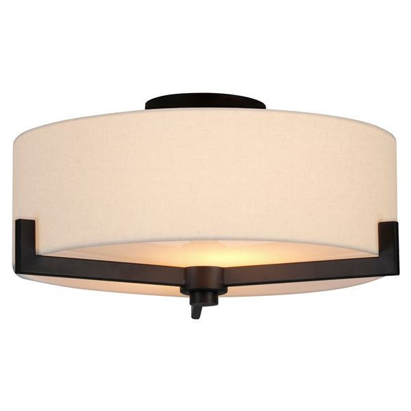 Hailey Home Hamlin 17-in W Black 2-Light Semi Flush Mount Light w/ Fabric Shade