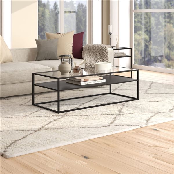 Table basse Ada de Hailey Home large noir avec surface en verre