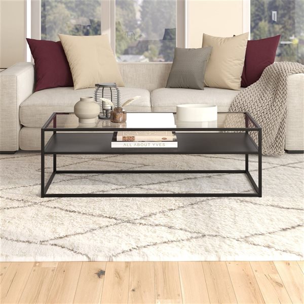 Table basse Ada de Hailey Home large noir avec surface en verre