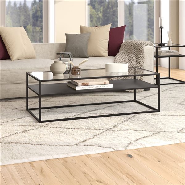 Table basse Ada de Hailey Home large noir avec surface en verre