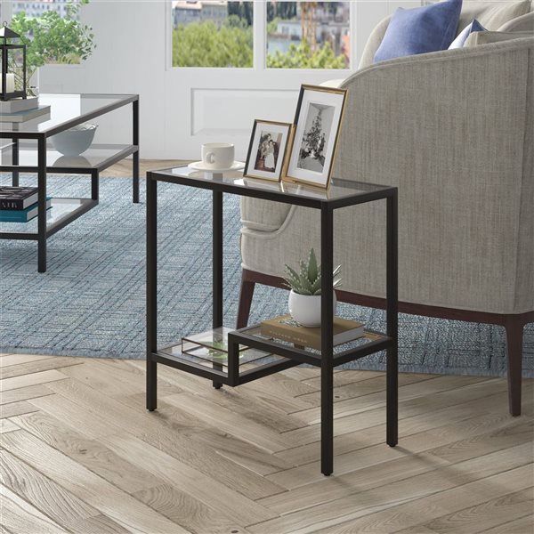 Hailey Home Lovett Black Glass Rectangular End Table