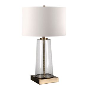 Lampe de table Dax de Hailey Home 27,5 po h. base verre bullé et laiton avec abat-jour en lin