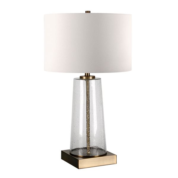 Hailey Home Dax 27.5-in H Seeded Glass/Brass Base Table Lamp with Linen Shade