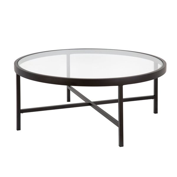 Table basse ronde Xivil de Hailey Home noir avec surface en verre