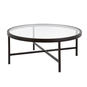 Hailey Home Xivil Black Round Glass Coffee Table