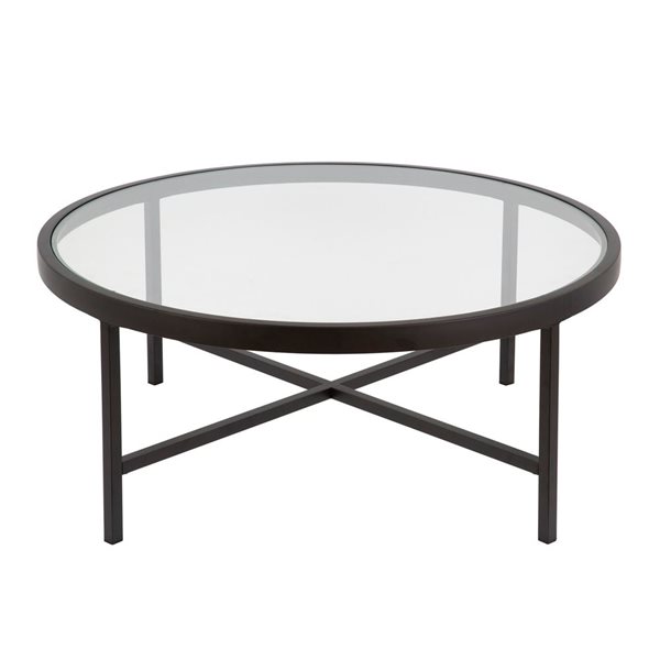 Table basse ronde Xivil de Hailey Home noir avec surface en verre