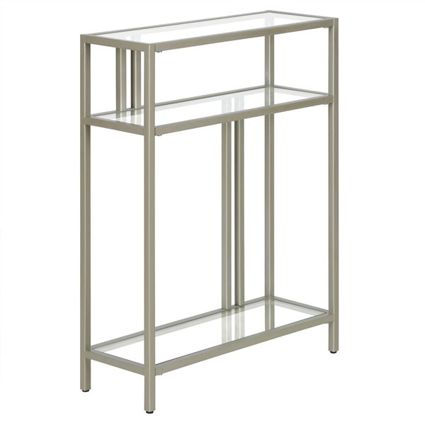 Hailey Home Cortland 22 W x 29.5-in H Satin Nickel Metal Industrial Console Table w/ Glass Shelves