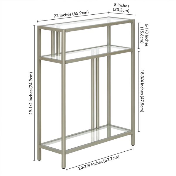 Hailey Home Cortland 22 W x 29.5-in H Satin Nickel Metal Industrial Console Table w/ Glass Shelves