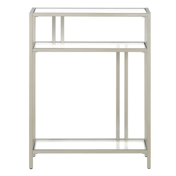 Hailey Home Cortland 22 W x 29.5-in H Satin Nickel Metal Industrial Console Table w/ Glass Shelves