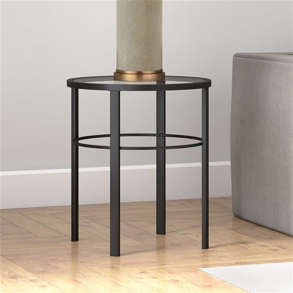 Table d'appoint ronde Gaia de Hailey Home noir avec surface en verre