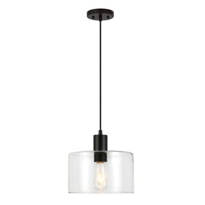 Luminaire suspendu Henri Hailey Home 10 po l. noir avec abat-jour en verre transparent