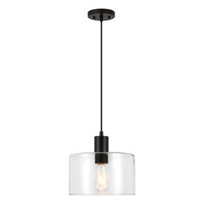 Hailey Home Henri 10-in W Black Pendant Ceiling Light w/ Clear Glass Shade