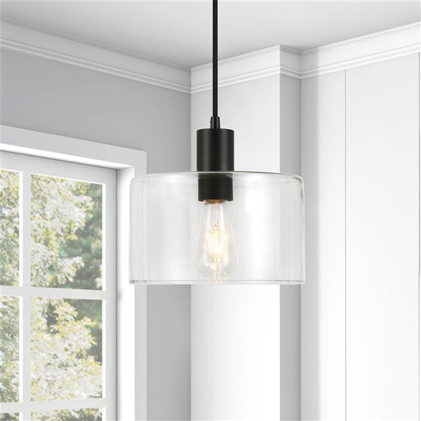 Hailey Home Henri 10-in W Black Pendant Ceiling Light w/ Clear Glass Shade