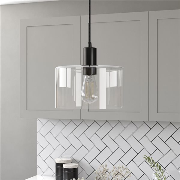 Hailey Home Henri 10-in W Black Pendant Ceiling Light w/ Clear Glass Shade