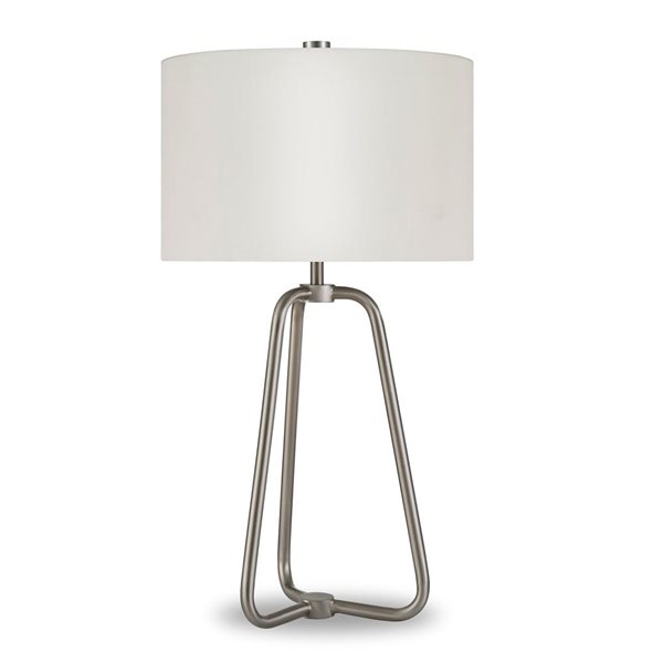 Lampe de table Marduk de Hailey Home 25,5 po h. métal fini nickel brossé avec abat-jour en tissu blanc