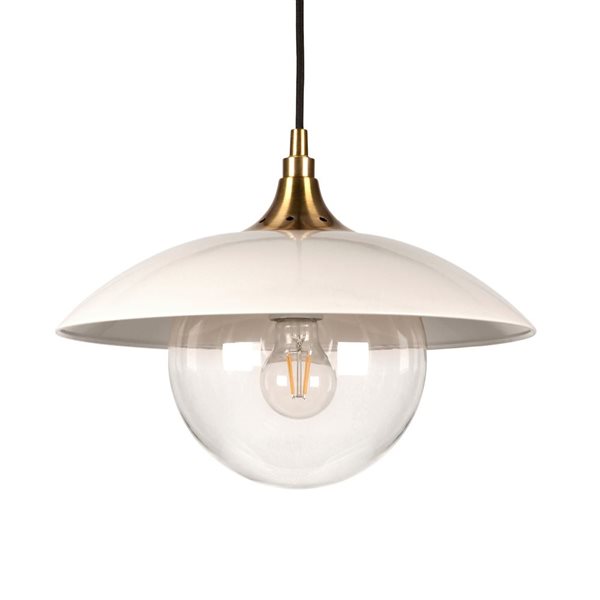 Hailey Home Alvia 14.5-in W Off-White and Brass Pendant Ceiling Light w/ Clear Glass Shade