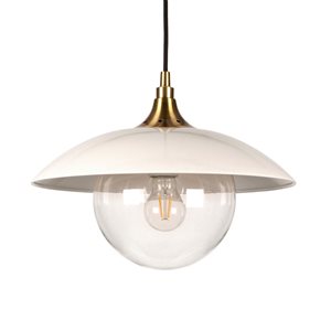 Hailey Home Alvia 14.5-in W Off-White and Brass Pendant Ceiling Light w/ Clear Glass Shade